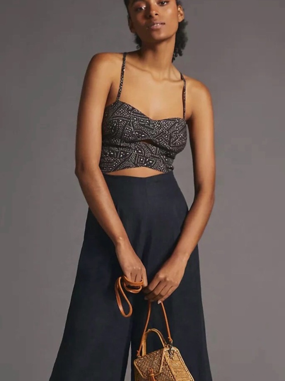 Anthropologie Black and White Printed Smocked Cami Top